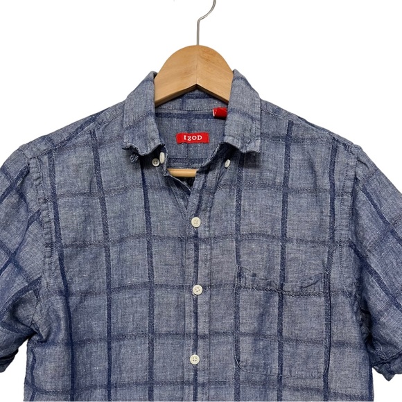 Izod Striped Short Sleeve Pocket Linen Button Down Shirt Men's Sz S - Picture 3 of 8